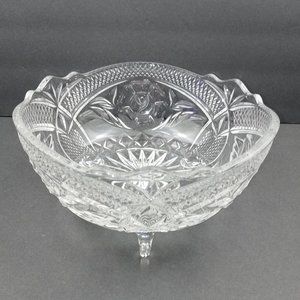 Vintage Anna Hutte Bleikristall German 24% Lead Crystal 8" Bowl Footed Roses